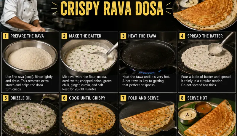 How Restaurant Chefs Prepare Crispy Rava Dosa